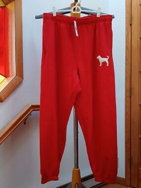 PINK Victoria's Secret Limited Edition 2025 Vermillion Red Sweatpants Sherpa Dog
